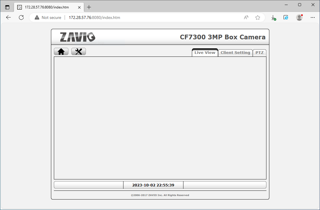 Figure 12. Web interface of the emulated Zavio CF7300 camera